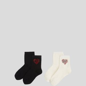 K/HEART RHINESTONE SOCKS ?C 2-PACK