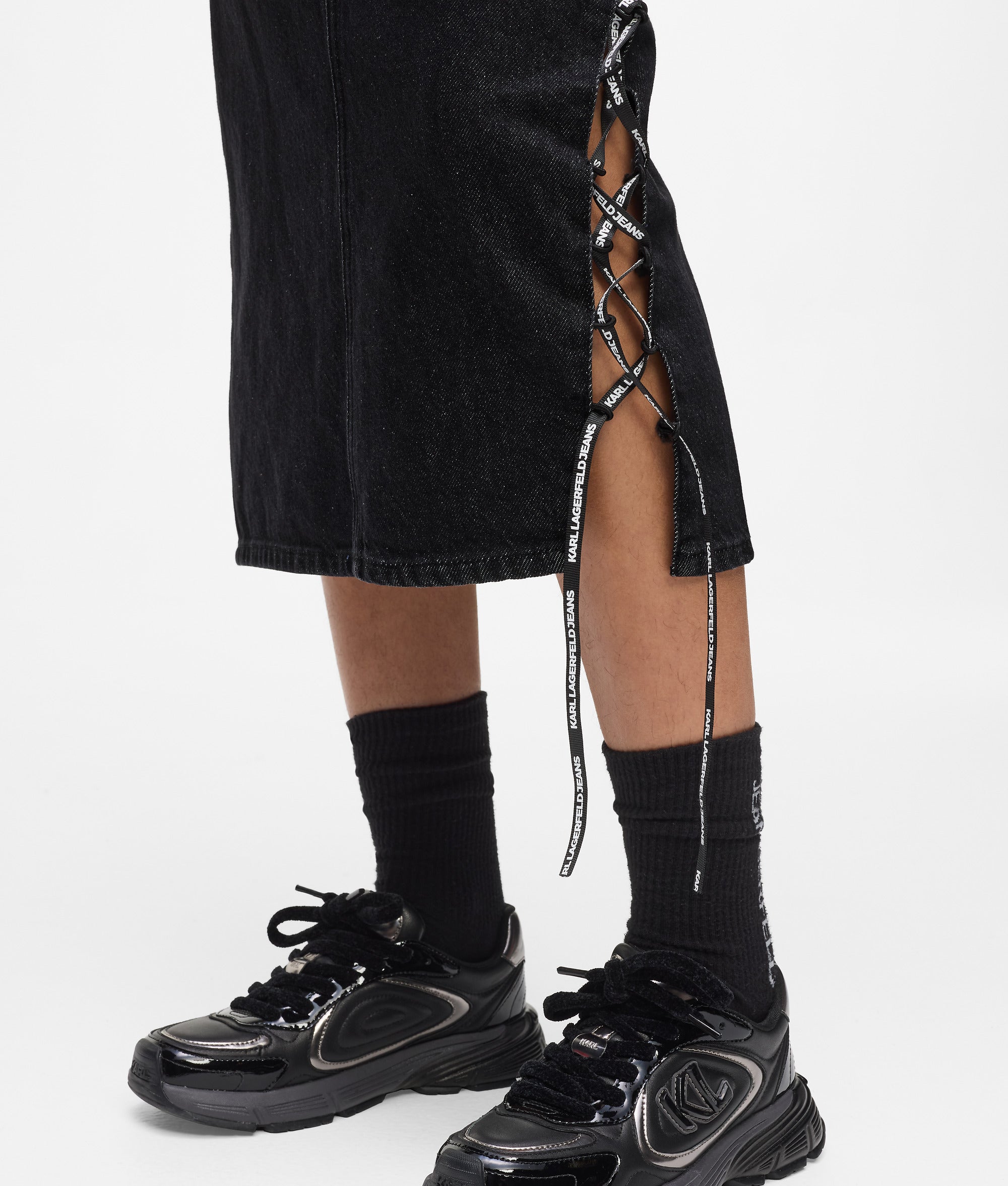 Lace-up midi denim skirt - Image 2