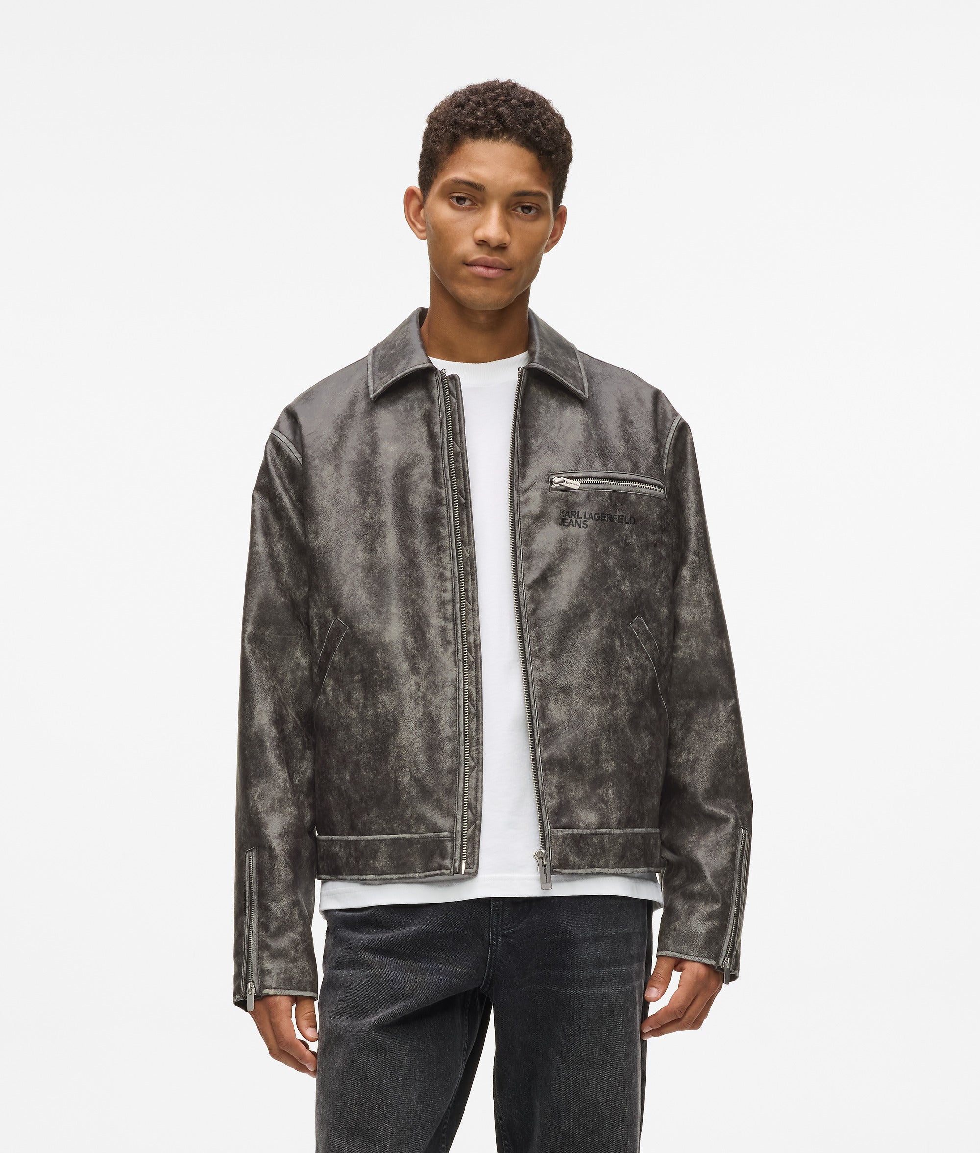 Distressed faux leather jacket