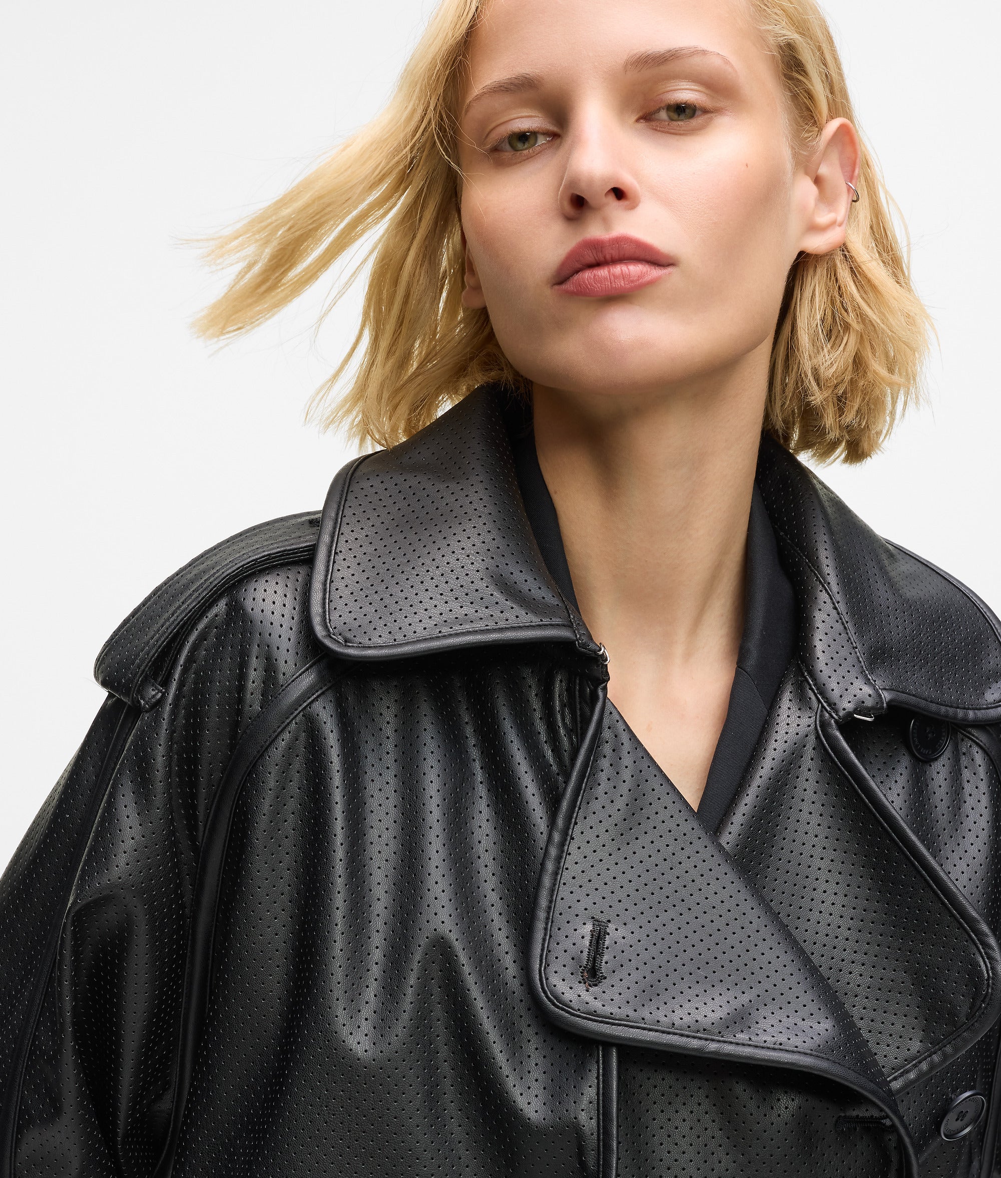 Perforated faux leather trench coat - Image 3